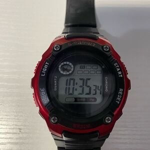 S-SPORT Digital Watch WR30M Black Red Stopwatch/Alarm